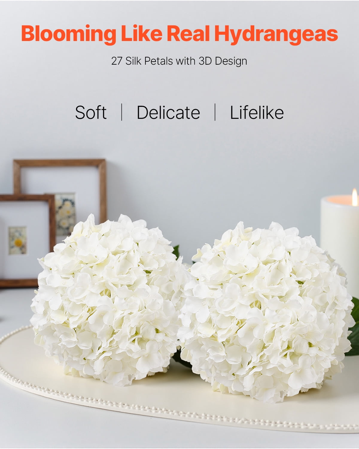 VEVOR Artificial Flowers, 65 pcs Real Looking White Silk Fake Hydrangea Bulk, White Faux Bridal Shower with Stems for DIY Wedding Bouquets, Home Centerpieces Arrangements, Party Tables Decorations