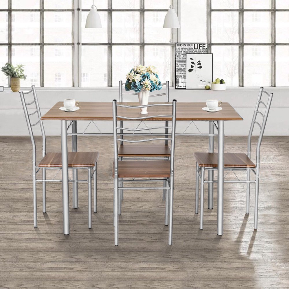 Costway 5 Piece Dining Table Set Wood Metal Kitchen Breakfast Furniture