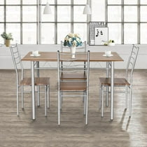 Costway 5 Piece Dining Table Set Wood Metal Kitchen Breakfast Furniture w/4 Chair Walnut
