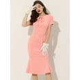 thumbnail image 2 of Vestido de trabajo vintage Allegra K ajustado de sirena de manga corta Rosa M, 2 of 6