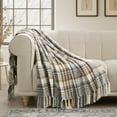 thumbnail image 6 of EVERGRACE Plaid Chenille Throw Blanket for Couch, Super Soft Cozy Decorative Farmhouse Plaid Throw with Tassels, Lightweight Chenille Knit Throw for Bed Sofa Gift Home Decor, Grey & Beige 50"x60", 6 of 8