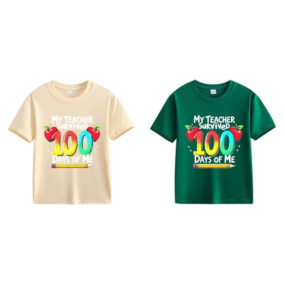 MZXELPRJD 100 Days of School Shirt 2 Pack Girls Sweatshirts 100th Day of School T-Shirt Celebration Gifts Kids Short Sleeve Funny Graphic Letters Print Pullover Tops