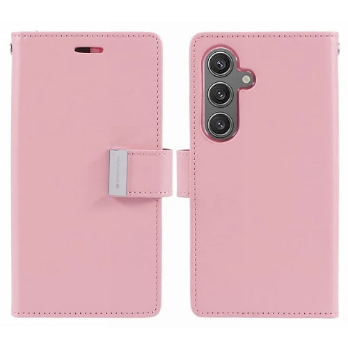 TopSave Goospery RICH MAX(5) Card Slot w/Magnetic Clip Leather Folio Wallet Flip For Samsung Galaxy S25 Plus 6.7-inch, Baby Pink