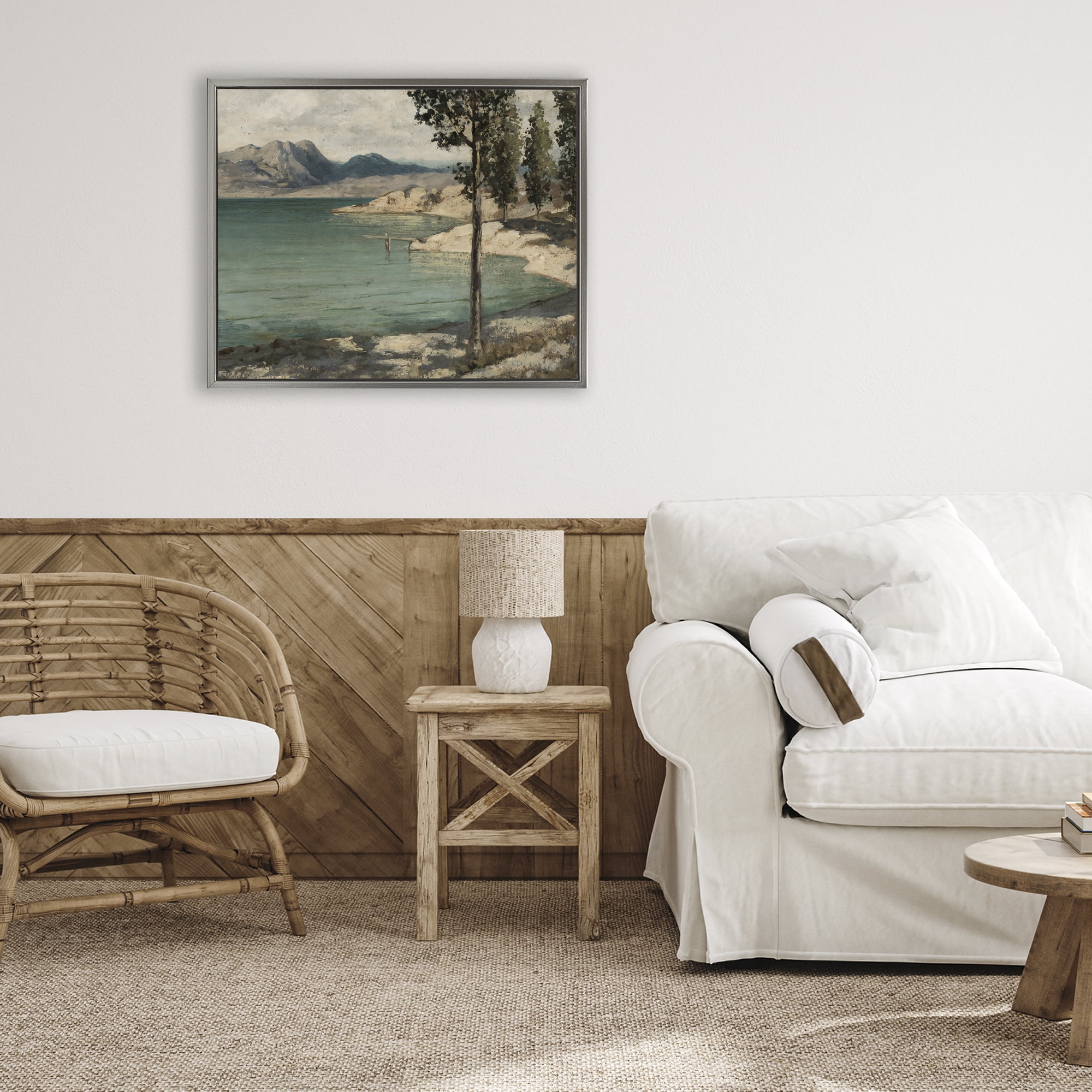 Stupell Industries Tranquil Shore with Trees Gray Framed Floater Canvas Wall Art, design by Arlington Prints