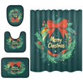 thumbnail image 2 of 4-Piece Bathroom Set with Waterproof Shower Curtain with Non-Slip Bath Mat, U-Shaped Mat & Toilet Lid Cover Christmas Wreath with A Bow, 2 of 8