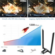 1200Mbps USB WiFi Adapter for Desktop or PC, TSV Dual Band 2.4G/ 5G AC Wireless Network Card Dongle with 5dBi High Gain Antenna for Desktop Laptop PC Support Windows 11/10/8/7/XP/Vista, Mac OS