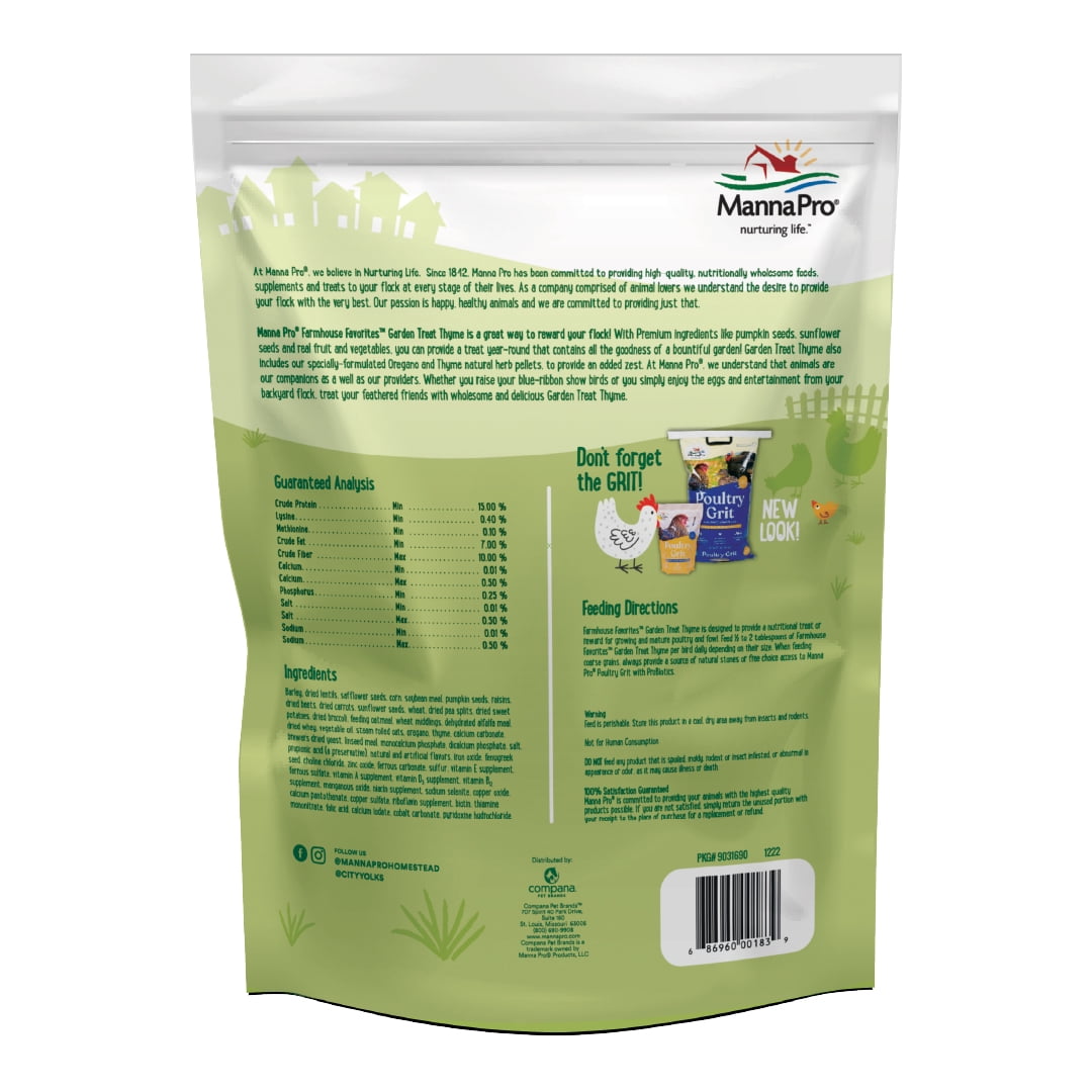 Manna Pro Farmhouse Favorites Garden Thyme Treat for Chickens - 1 Bag - 4lbs.