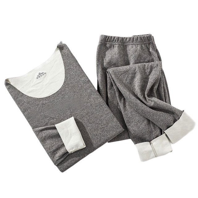 Minnieouse Conjunto de ropa interior térmica de doble cara de lana, termo de cuello redondo, traje de lencería de algodón, ropa ligera de invierno para Prendas para la parte del cuerpo gris 1 Minnieouse AP013400-19