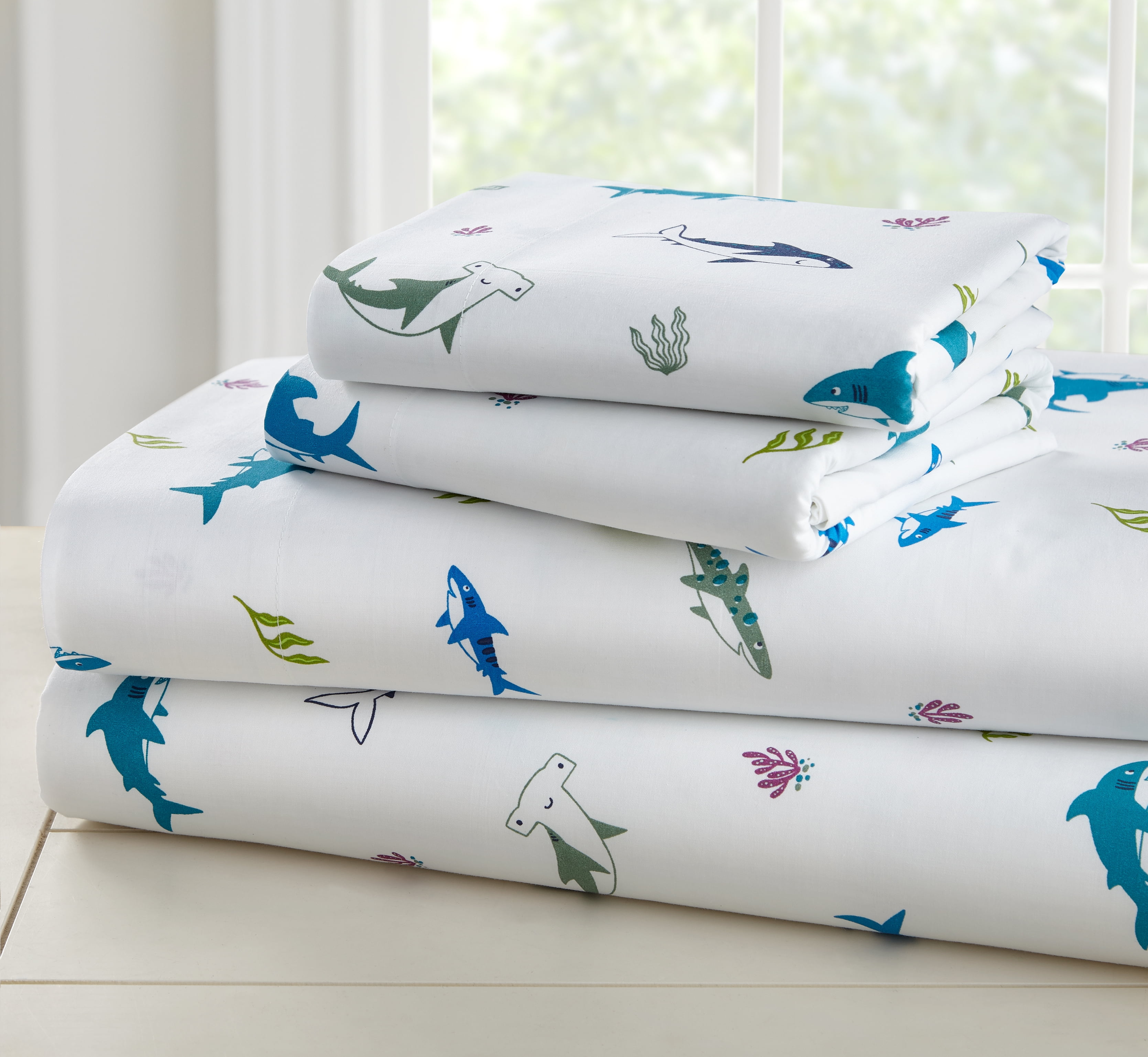 Wildkin Kids 100% Cotton Sheet Set for Boys and Girls - Full (Shark
