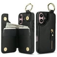 thumbnail image 2 of TECH CIRCLE for iPhone 16 Zipper Pocket Case with Card Holder & Finger Ring, PU Leather Wallet Case Card Slot Magnetic Closure Kickstand Shockproof Protective Women Men Cover,Black, 2 of 8