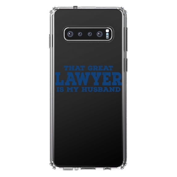 DistinctInk Clear Shockproof Hybrid Case for Samsung Galaxy S10 (6.1" Screen) - TPU Bumper Acrylic Back Tempered Glass Screen Protector - That Great Lawyer is My Husband