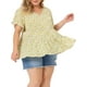 thumbnail image 1 of Blusa de mujer plus size Agnes Orinda, estilo boho, con flores, escote en V, mangas con volantes, blusas tipo babydoll en talla 1X color beige, 1 of 7