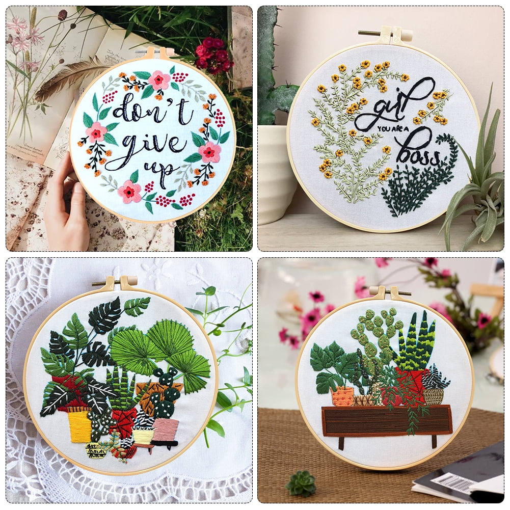 chfine Embroidery Kit for Beginners, 3 Sets Cross Stitch Kits for Starter Adults Include Stamped Embroidery Cloth with Floral Pa