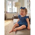 thumbnail image 5 of RUINIXCW Newborn Baby Girl Denim Bubble Romper One Piece Western Cowgirl Outfit Cute Infant Baby Girls Summer Clothes Fly Sleeve Smocked Jeans Bodysuit Jumpsuit Playsuit Headband, 5 of 9