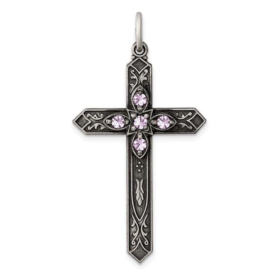 FB Jewels Sterling Silver June Birthstone Cross Pendant