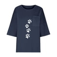 thumbnail image 2 of Fengqque Cotton Linen Tops for Women Casual Summer Crewneck Printing T-Shirt 3/4 Sleeve Loose Fit Tees Blue-A M(M), 2 of 6