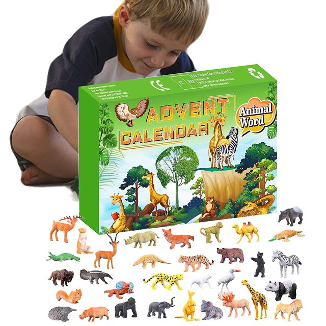 Kit de calendario de advenimiento de Navidad de 24 días, calendario de advenimiento de animales, juego de regalos, decoraciones de Navidad para niños pequeños Afortunado Sencillez
