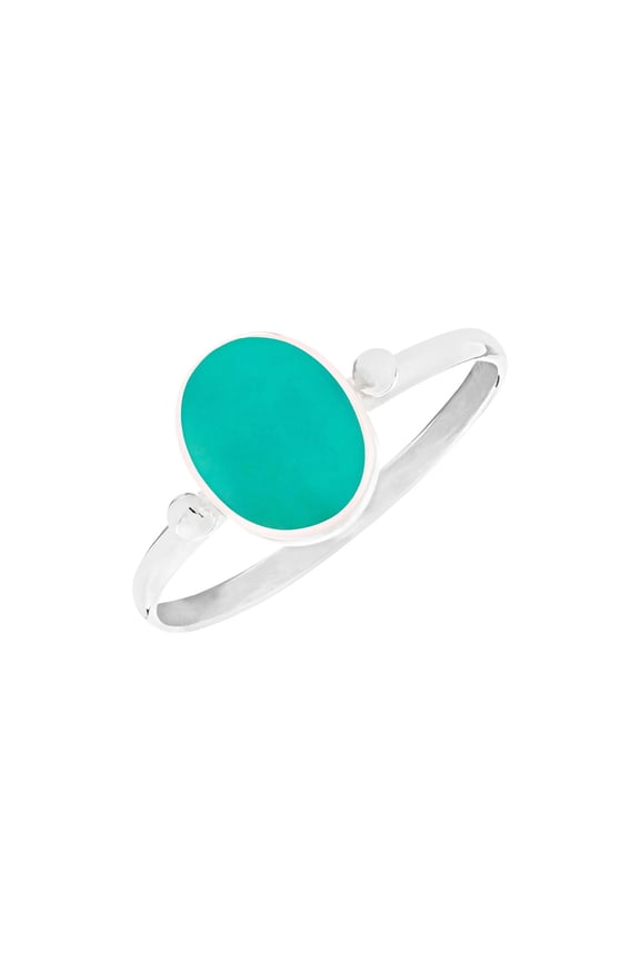 Women's 925 Sterling Silver Oval Simulated Turquoise Gemstone Thin Band Stackable Ring