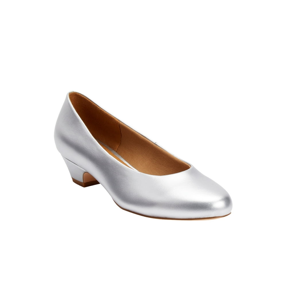 wide width silver low heel shoes