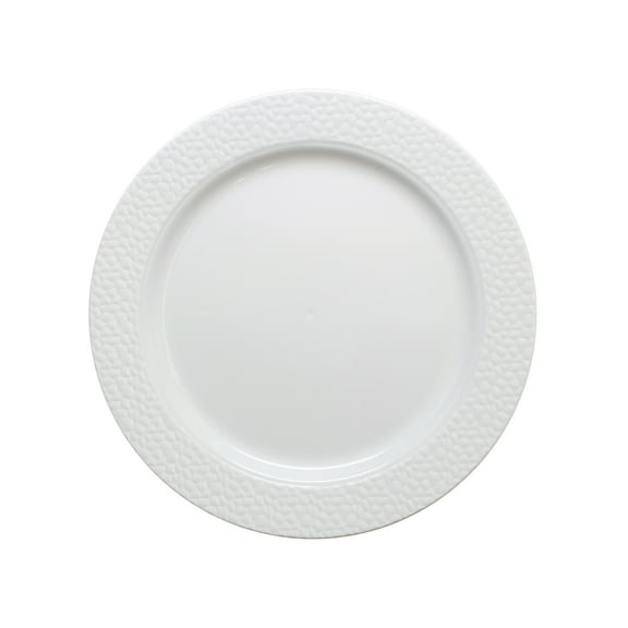 Hammered Collection 10 1/4" White w/ White Hammered Border Banquet Plastic Plates *Case of 120*