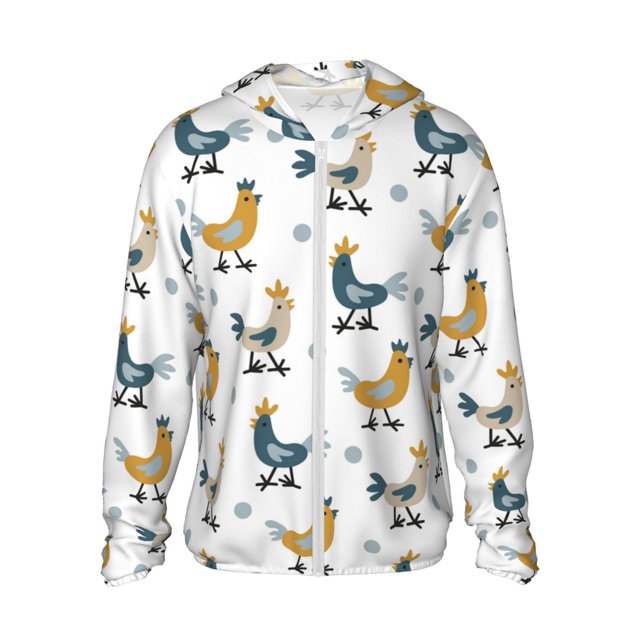 Fotbe Farm Roosters Chaqueta con Protección Solar UPF 50+ para Hombre y Mujer, Camisa con Capucha y Bolsillos-Large