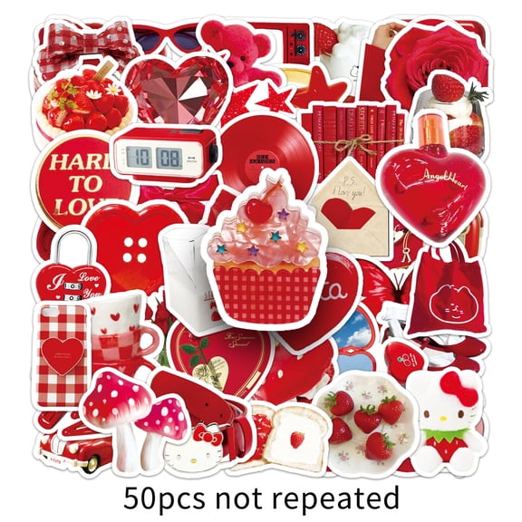 100-Pack Red Aesthetic Stickers, INS-Style Minimal Doodle Waterproof Vinyl Decals for Water Bottle, Laptop, Phone Case, Journal, Skateboard & Luggage