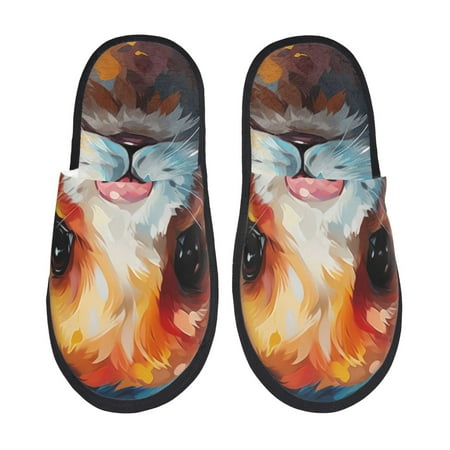 

Noikeo Oil Painting Colorful Hamster Pattern Cozy Slippers Indoor for Women and Mens Fuzzy House Shoes Soft Plush Warm Slip-on Slippers-Large
