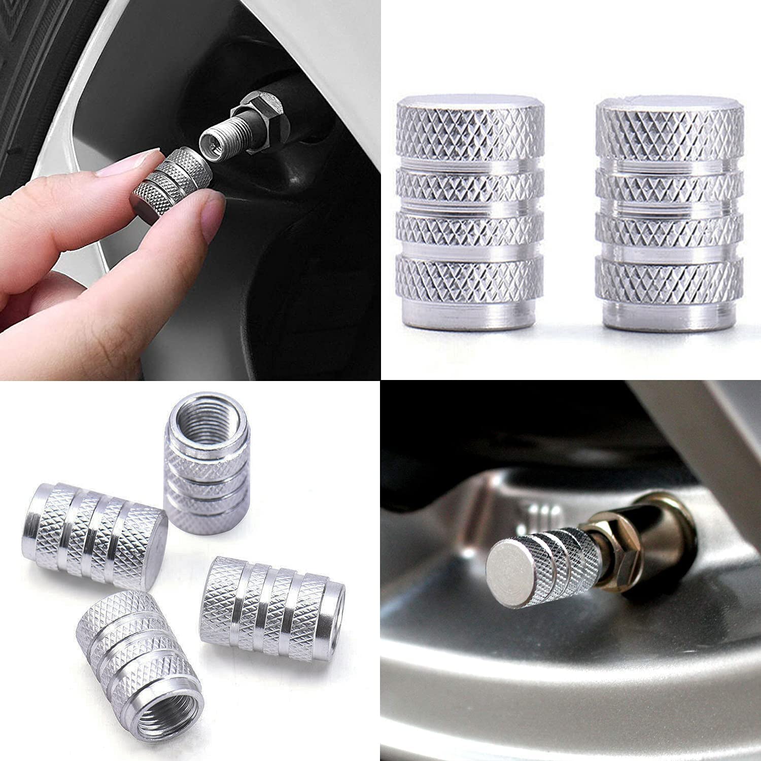 4 Pack Universal Black Aluminum Tire Valve Stem Caps – Wheel Dust Cover