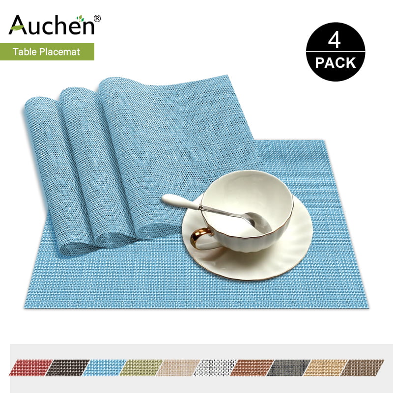 Blue Placemats Rectangle Washable Vinyl Place Mats for Kitchen Table Set of 6