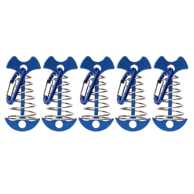 FIVE PIECES TENT NAILS LARGE DECK BOARDS CAMPING TENT STAKES WITH SPRING BUCKLE ADJUSTABLE WIND ROPE ANCHOR FOR OUTDOOR CAMPING