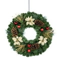 thumbnail image 2 of Wreath Decoration - Gold Poinsettia and Red Ornaments with Pinecones - Artificial Greenery Wreath, 2 of 5