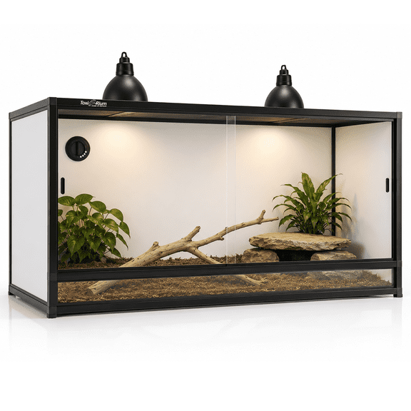 Toxirium 48x24x24 inch PVC Reptile Enclosure, 120 Gallon Habitat with Sliding Glass Doors for Bearded Dragons, Lizards and Snakes