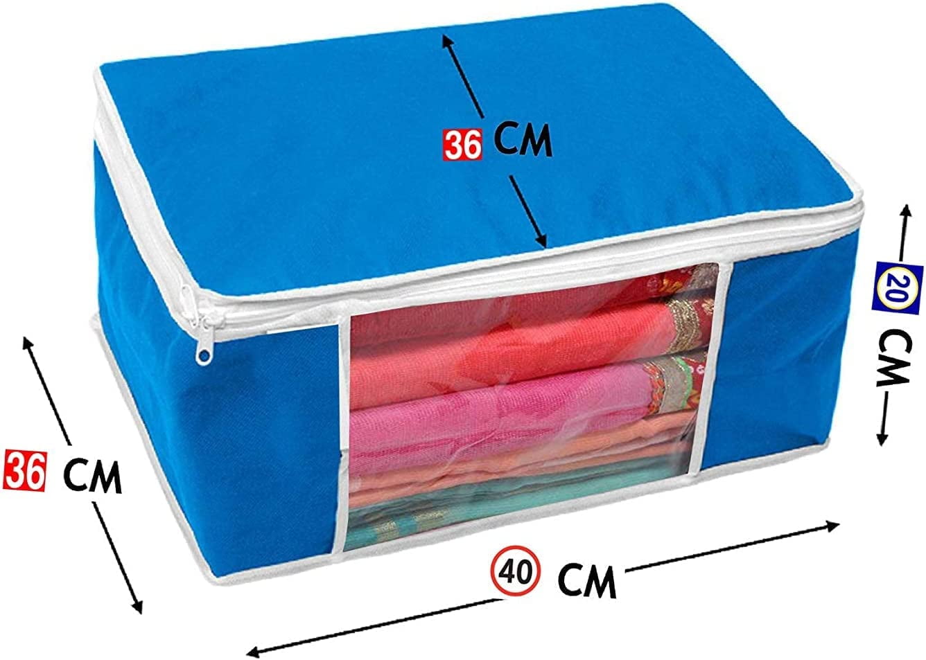 atorakushon Nonwoven Fabric 5 Saree and 3 Blouse Garments Clothing Storage Cover Bag Pouch Wardrobe Organizers with Clear Window view Zip Lock Blue