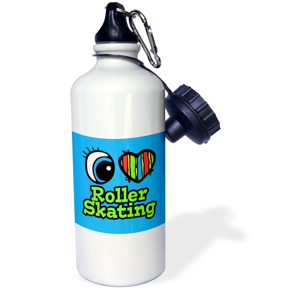 3dRose Bright Eye Heart I Love Roller Skating, Sports Water Bottle, 21oz by 3dRose