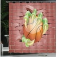 thumbnail image 4 of Ambesonne Brick Wall Shower Curtain, Basketball Cartoon Art, 69"Wx75"L, Coral Orange Lime Green, 4 of 5