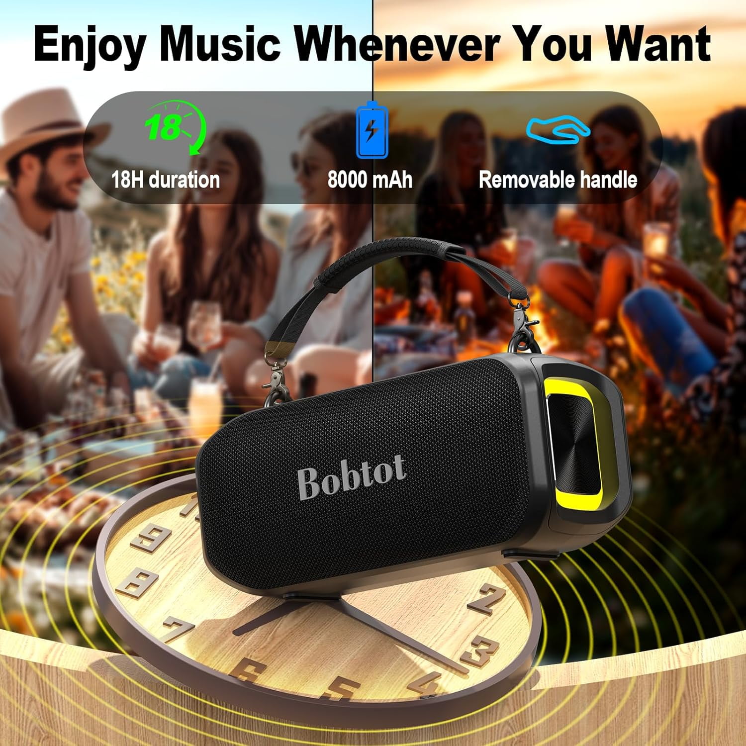 Bobtot Portable Bluetooth Speaker with Wireless Microphones IPX6 Waterproof Karaoke Machine Home Speaker System for Adults Kids Home & Outdoor Party with Handle and RGB