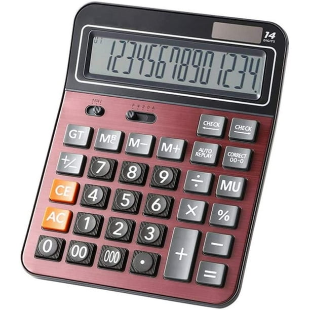 Calculadoras estándar profesionales financieras, calculadora grande, calculadora de escritorio de oficina/negocio/científica con pantalla grande de 14 dígitos, energía dual de batería solar y AAA Namotu CZBG-ZH16
