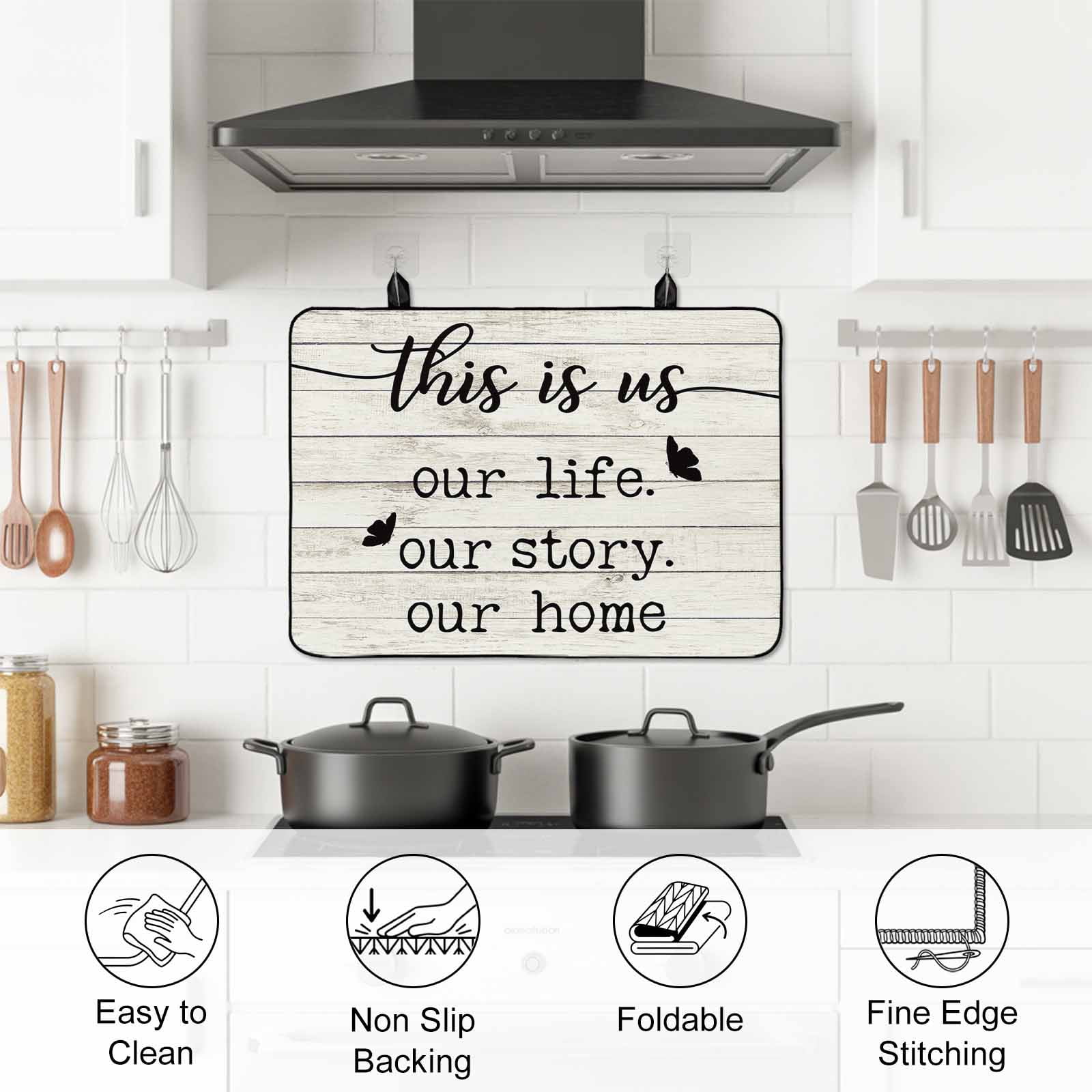 Farmhouse Butterfly Stove Top Cover for Electric Stove, Heat-proof & Non Slip Glass Top Stove Cover Protector, Rustic Retro Wooden Striped Kitchen Flat Cooktop Rubber Mat 24x21 Inches
