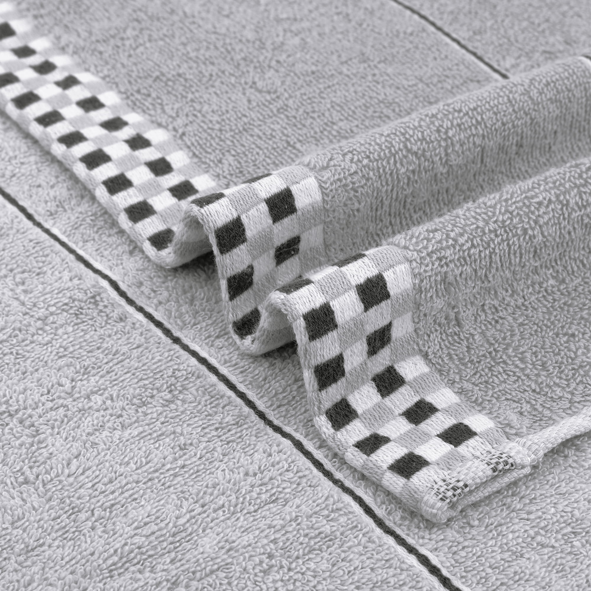 Unique Bargains 14" x 30" Striped Checked Hand Towels Grey/Green 4