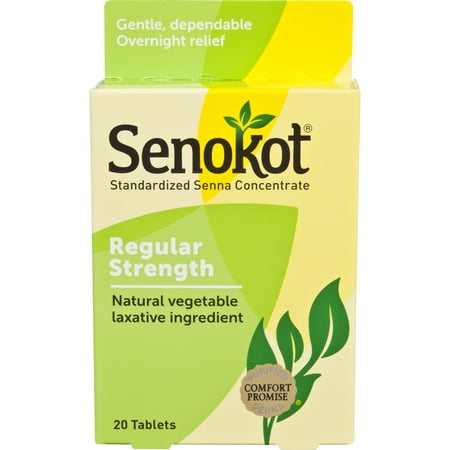 Senokot Regular Strength, 20 Tablets, Natural Vegetable Laxative Ingredient senna for Gentle Dependable Overnight Relief of Occasional