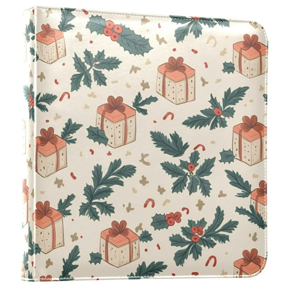 FORMRS 3 Ring Photo Album 4"x6" Self Adhesive Large Capacity PU Leather Cover, Orange Christmas Gift Pattern