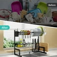 thumbnail image 3 of Over The Sink Dish Drying Rack,Adjustable,2 Tier Stainless Steel Dish Rack Drainer,Large Stainless Steel Dish Rack Over Sink for Kitchen Counter Organizer Storage Space Saver with Hooks (25.6"-33.5"), 3 of 8