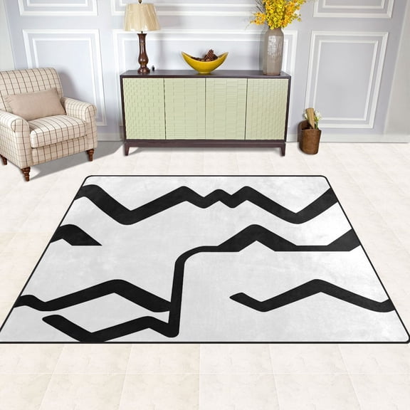 Abstract Black and White Pattern 63''x48'' Plush Memory Foam Bath Mat, Soft, Absorbent, Non Slip, Durable