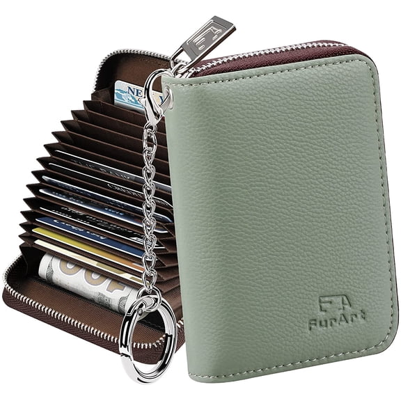Credit Card Wallet, Zipper Busess Card Holder for Women, RFID Blockg, KeyCha Wallet, Compact Size