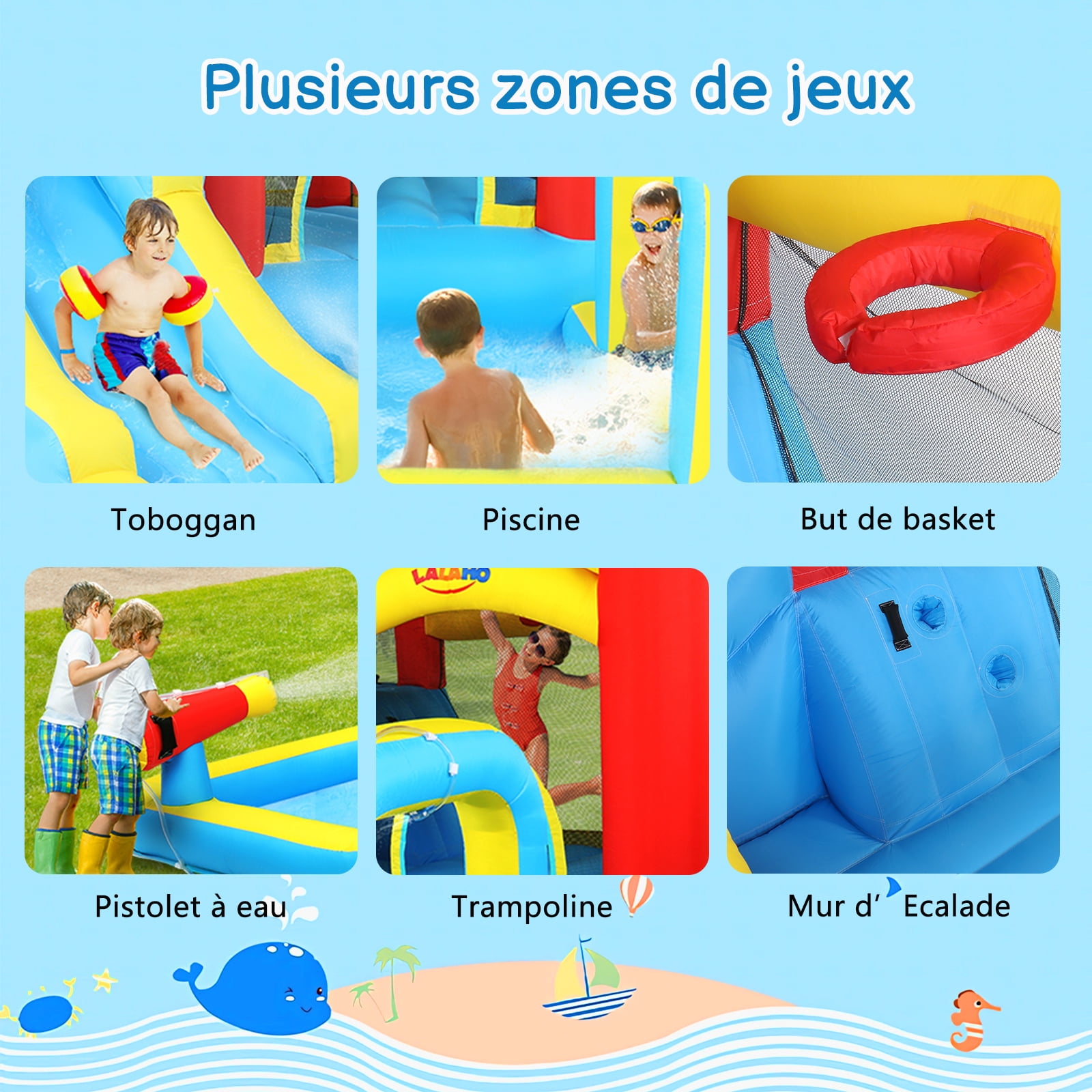 7-in-1 Inflatable Inflatable slide water park bouncing house garden , Splash Pool , Trampoline in Premium 420D Oxford for kids