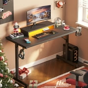 Bestier 42 PC Computer Gaming Desk with LED Lights & Monitor Stand & Headphone Hook & Cup Holder, Black