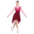 thumbnail image 3 of Kaerm Women Long Sleeve Gradient Color Rhinestone Figure Skating Dress Burgundy S, 3 of 6