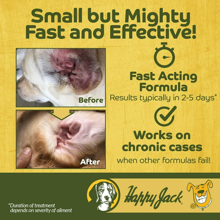 Happy Jack Ear Canker Powder 0.5 oz Dog Ear Powder for Ear Infections Made in USA Allergies Polyps Overproduction of Ear Wax Excessive Swimming