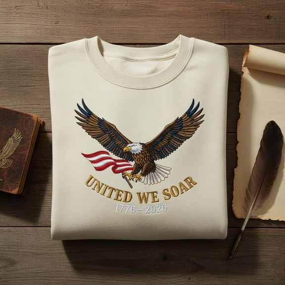 United We Soar Embroidered Sweatshirt, Patriotic Eagle Shirt, American Flag Crewneck, 4th of July Anniversary Gift, Freedom
