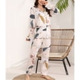 thumbnail image 2 of SWSMCLT Women's Long Sleeve Pajamas Set Silky Comfy Spring Fall Thin V Neck 2 Piece Lounge Set Soft Pjs Satin Holiday Star 6-8, 2 of 5